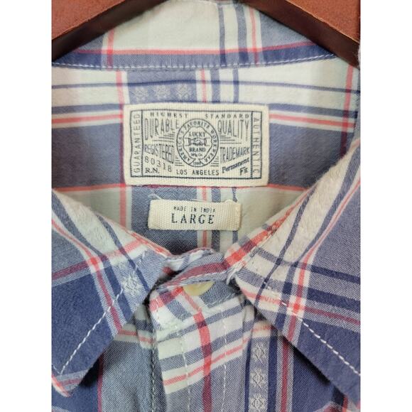 Lucky Brand Men's Button Up Plaid Shirt Long Sleeve Collared Multicolor Large - Picture 3 of 7